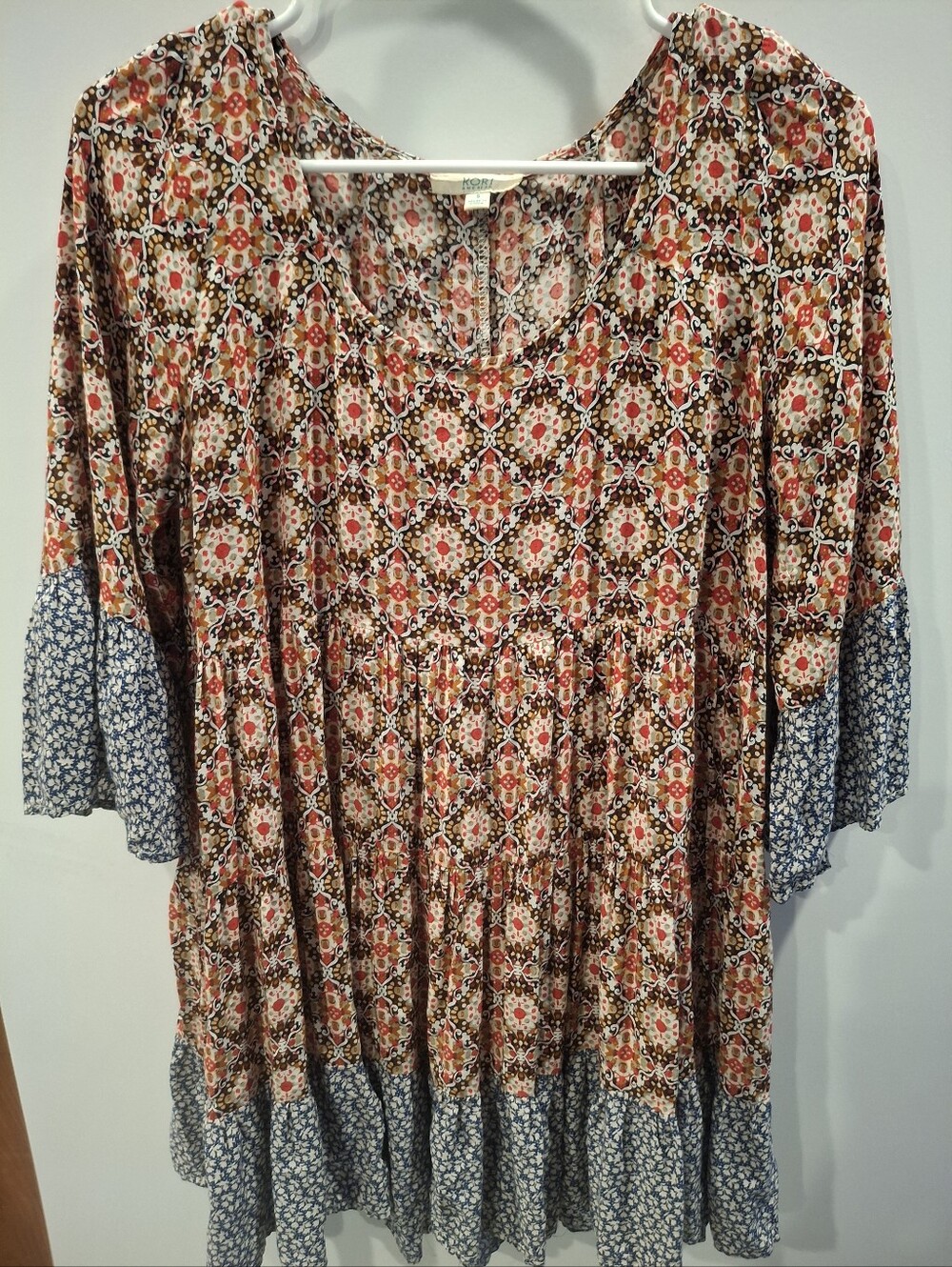 Kori Multicolor Patchwork Floral Tunic - Rust, Cream & Blue